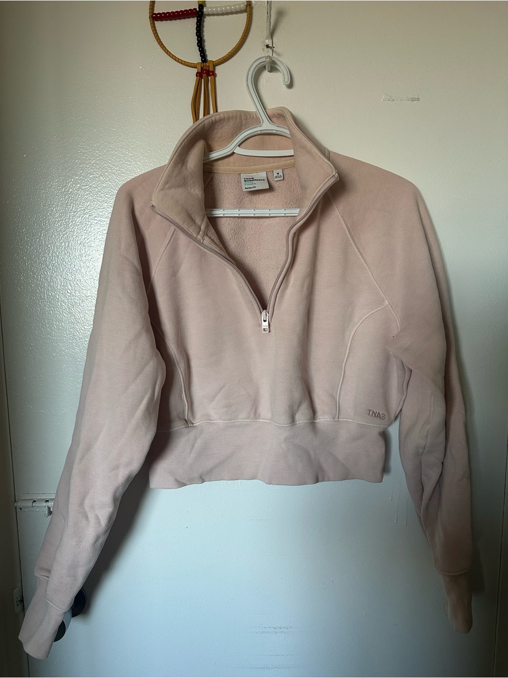 TNA Cropped Half-Zip Fleece Pullover - Light Blush Pink